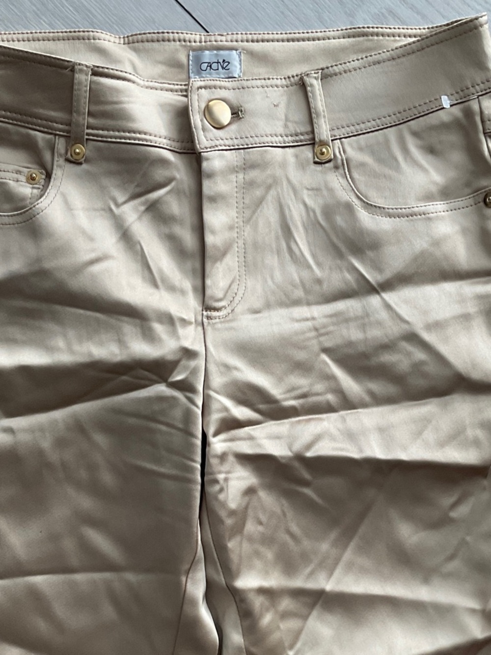 Cache Skinny Pants in Beige with Gold Hardware
